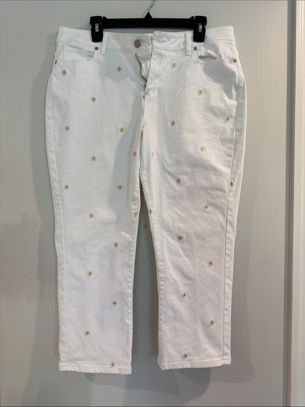 White Embroidered Yellow Daisy Crop Jeans Coldwater Creek